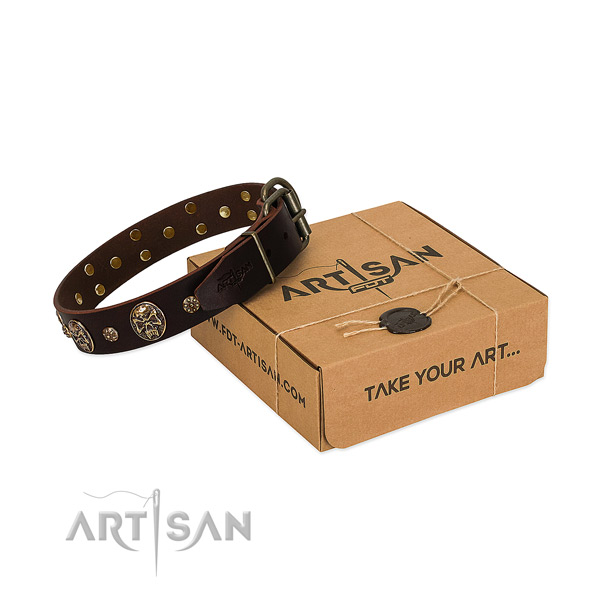 Rust-proof studs on full grain natural leather dog collar for your dog