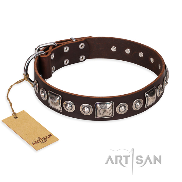 Leather dog collar made of quality material with corrosion proof fittings