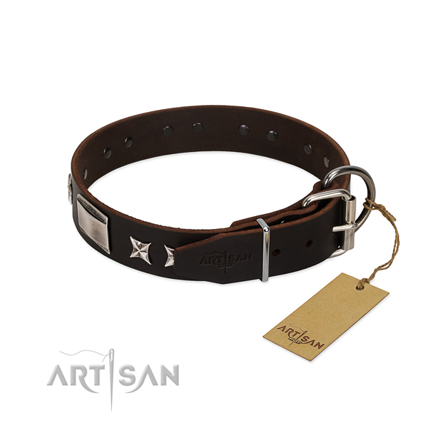 Embellished collar of natural leather for your lovely four-legged friend
