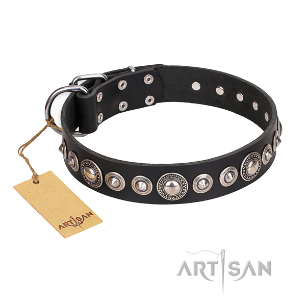 Natural genuine leather dog collar made of top notch material with rust resistant hardware