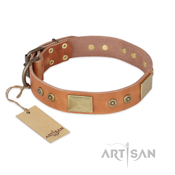 Unique full grain natural leather dog collar for daily use