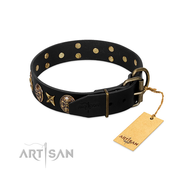 Durable adornments on genuine leather dog collar for your dog