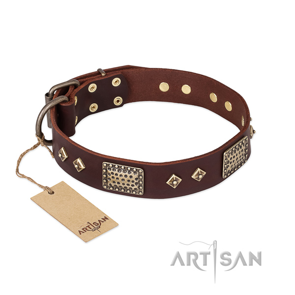 Stylish design full grain genuine leather dog collar for easy wearing