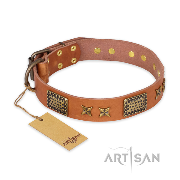 Best quality natural genuine leather dog collar with corrosion resistant D-ring