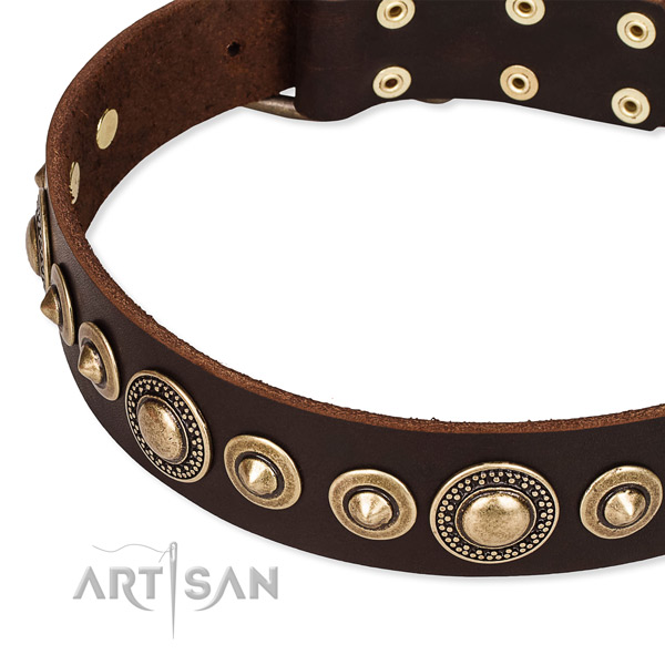 Gentle to touch genuine leather dog collar handcrafted for your stylish canine