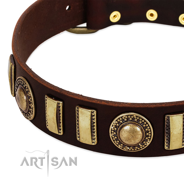 Soft to touch natural leather dog collar with strong buckle