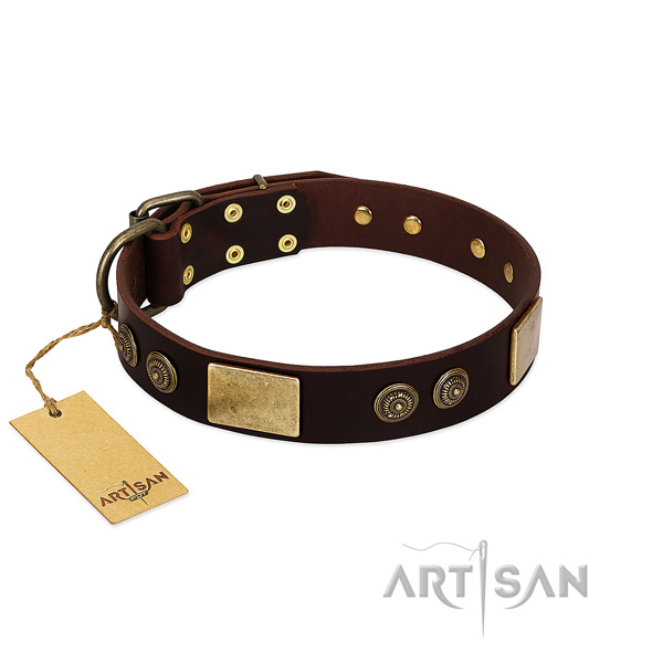 Strong traditional buckle on genuine leather dog collar for your doggie