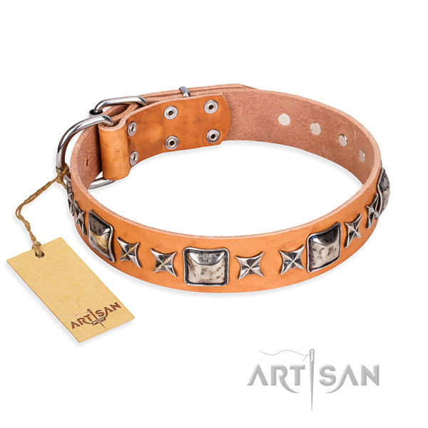 Comfortable wearing dog collar of top notch genuine leather with studs