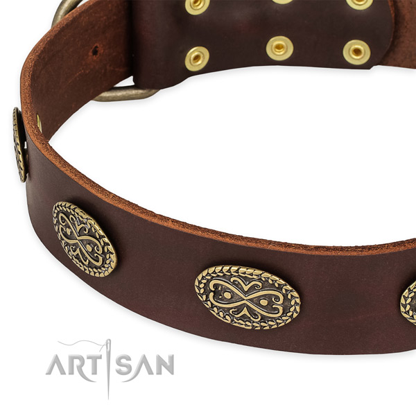 Easy to adjust full grain natural leather collar for your lovely four-legged friend