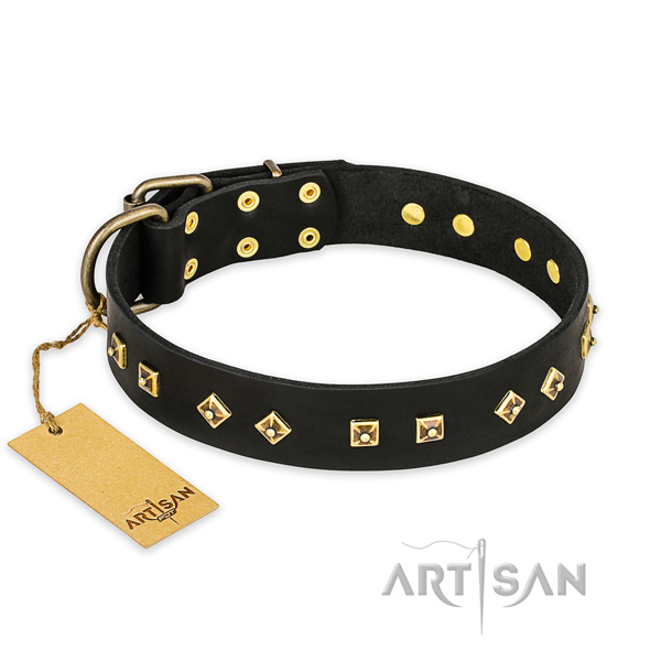 Stylish design leather dog collar with durable D-ring