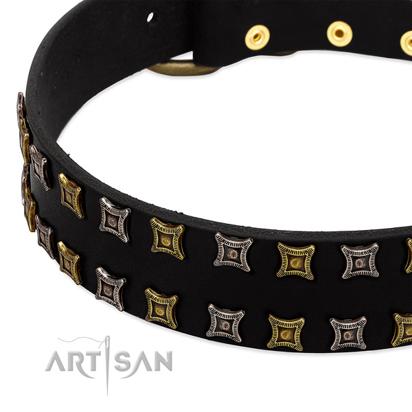 Flexible natural leather dog collar for your stylish doggie