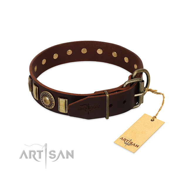 Fine quality full grain leather dog collar with rust resistant hardware