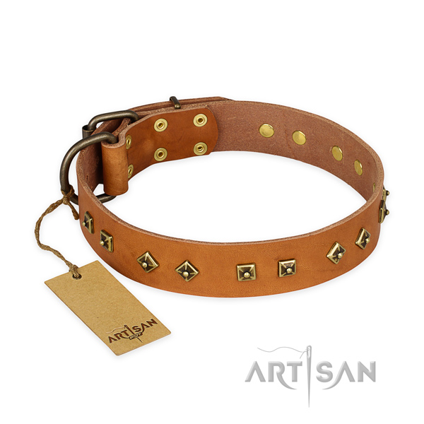 Top quality full grain genuine leather dog collar with rust resistant buckle