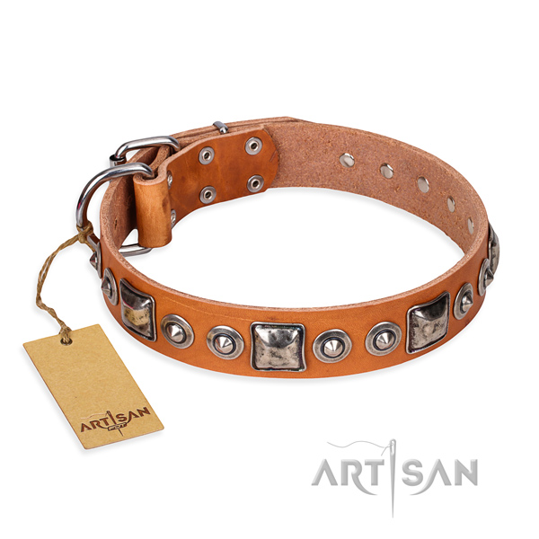 Genuine leather dog collar made of reliable material with reliable traditional buckle