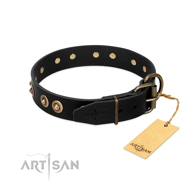 Rust resistant traditional buckle on natural genuine leather dog collar for your doggie