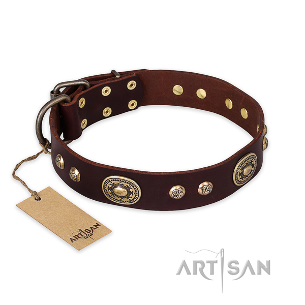 Easy adjustable full grain leather dog collar for everyday use
