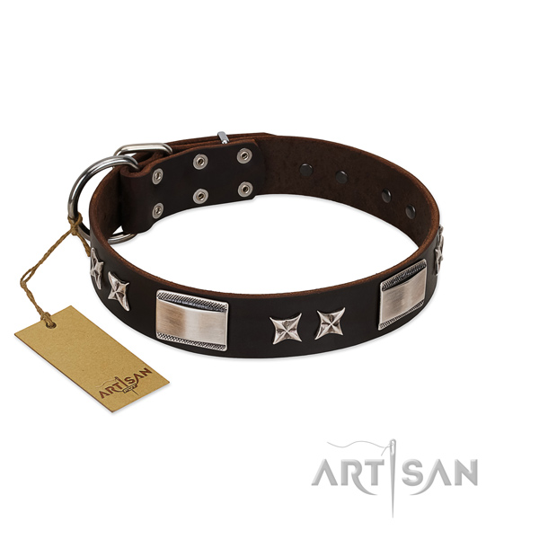 Easy to adjust dog collar of full grain genuine leather