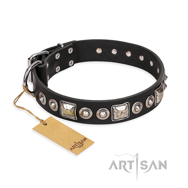Full grain leather dog collar made of soft material with strong fittings