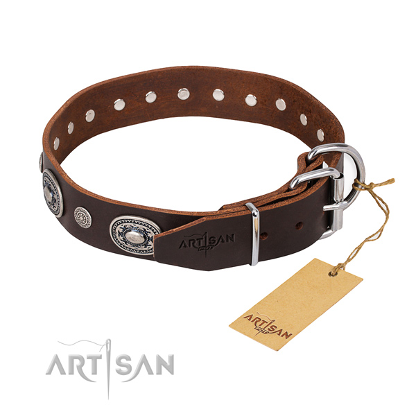 Gentle to touch leather dog collar made for daily walking