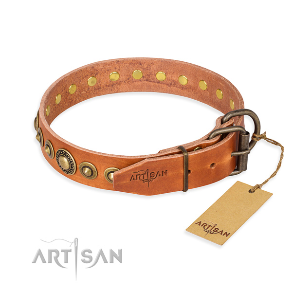Reliable leather dog collar handcrafted for daily walking