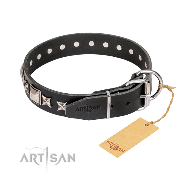 Reliable studded dog collar of full grain genuine leather