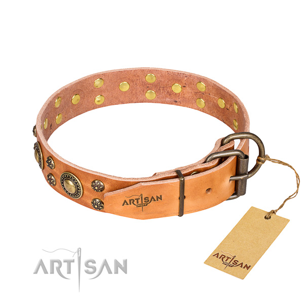 Easy wearing studded dog collar of durable full grain natural leather