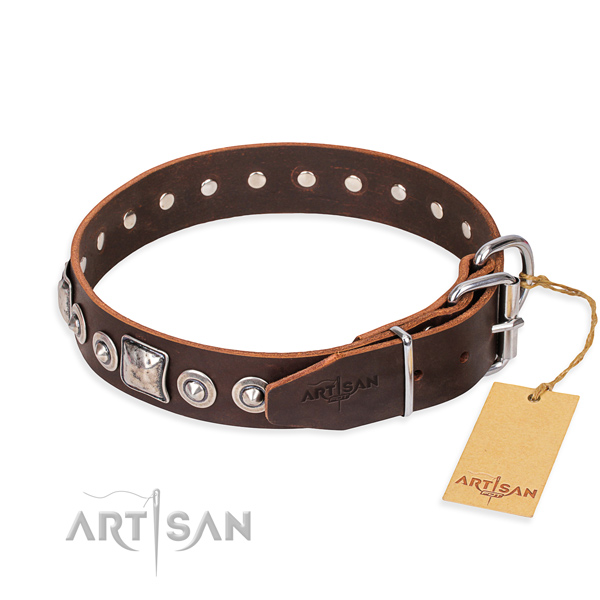 Genuine leather dog collar made of reliable material with rust resistant studs