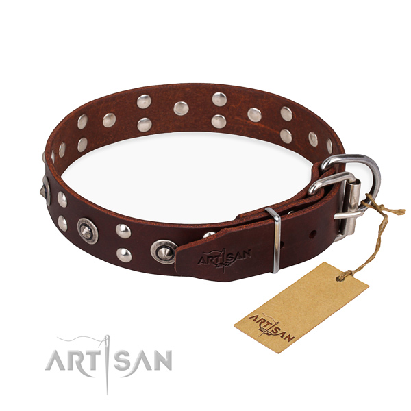 Rust-proof fittings on full grain natural leather collar for your beautiful doggie