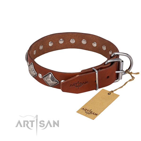 Everyday use studded dog collar of top notch genuine leather