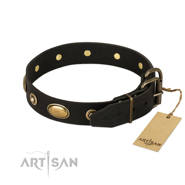 Rust resistant hardware on full grain leather dog collar for your doggie