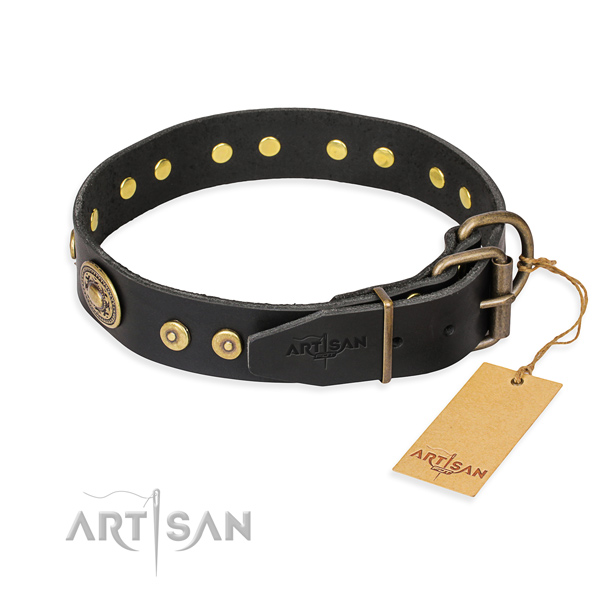 Genuine leather dog collar made of best quality material with reliable embellishments