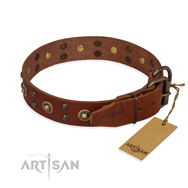 Durable hardware on full grain genuine leather collar for your beautiful four-legged friend