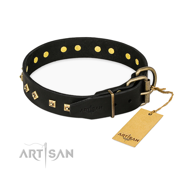 Durable hardware on genuine leather collar for basic training your four-legged friend