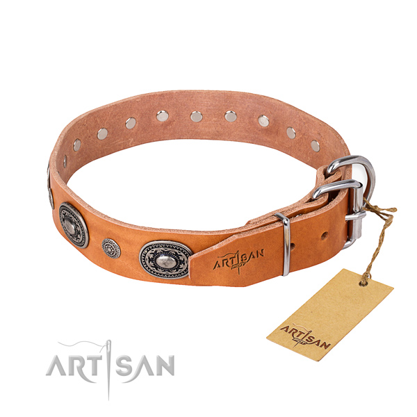 Flexible full grain natural leather dog collar handcrafted for comfy wearing