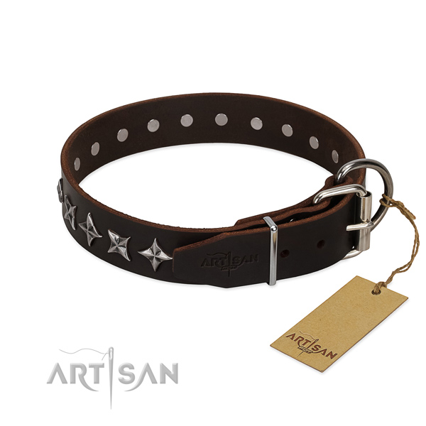 Daily use adorned dog collar of high quality genuine leather