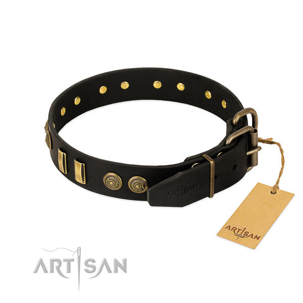 Corrosion proof traditional buckle on full grain natural leather dog collar for your doggie