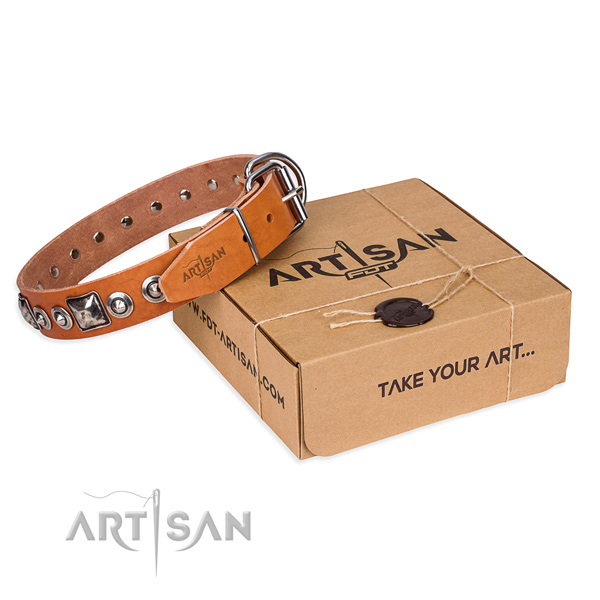 Full grain leather dog collar made of quality material with rust-proof traditional buckle