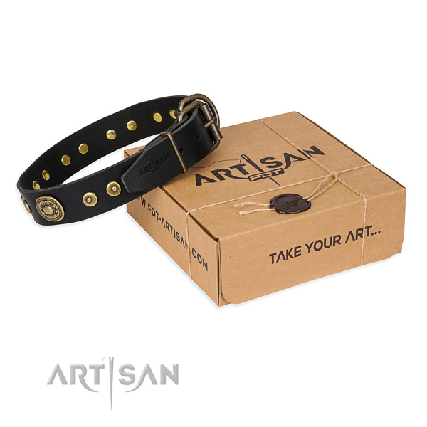 Genuine leather dog collar made of soft material with rust resistant traditional buckle