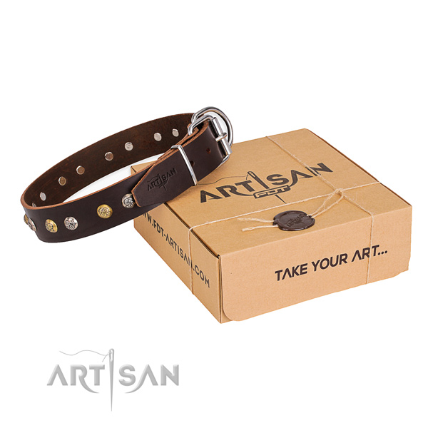 High quality natural genuine leather dog collar handmade for everyday walking