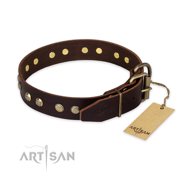 Durable hardware on natural genuine leather collar for your impressive dog