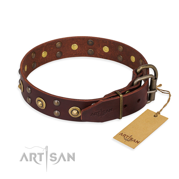 Corrosion proof D-ring on full grain leather collar for your lovely dog
