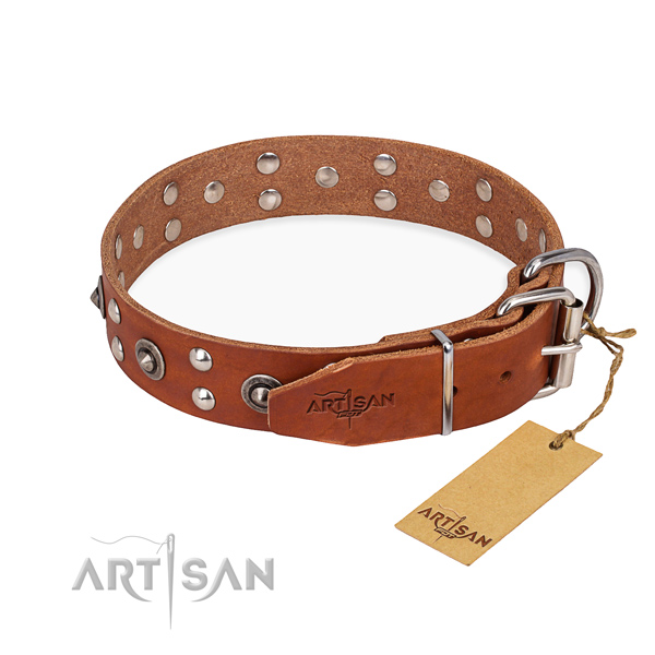 Rust resistant hardware on full grain natural leather collar for your lovely four-legged friend