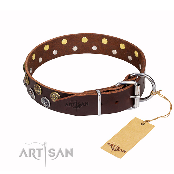 Easy wearing decorated dog collar of top quality genuine leather