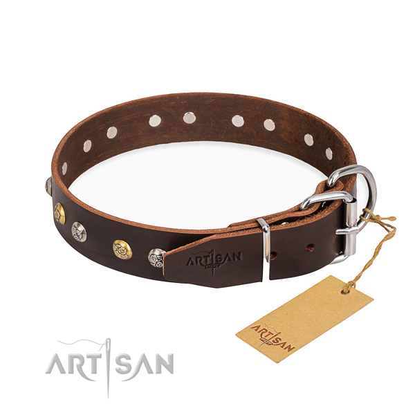 Durable leather dog collar made for daily walking