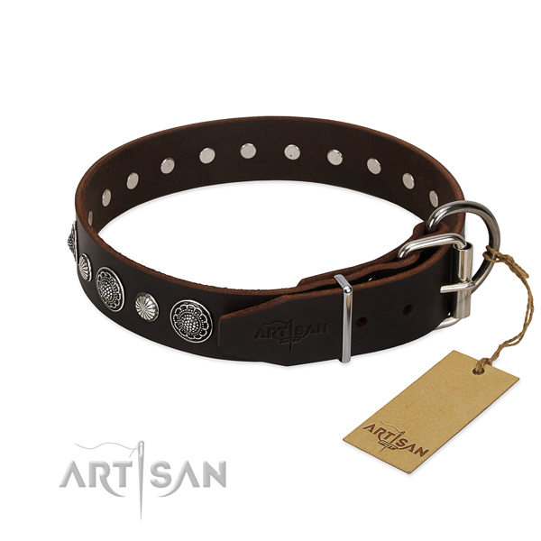 Top rate leather dog collar with rust resistant fittings