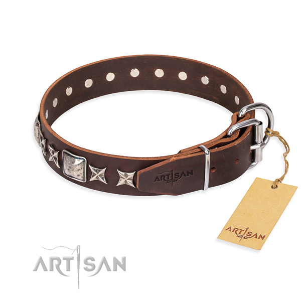 Finest quality decorated dog collar of leather