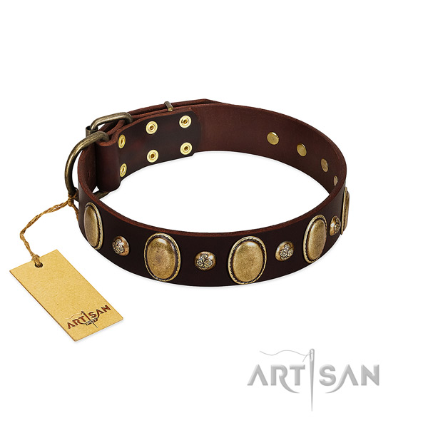 Full grain genuine leather dog collar of best quality material with exquisite embellishments