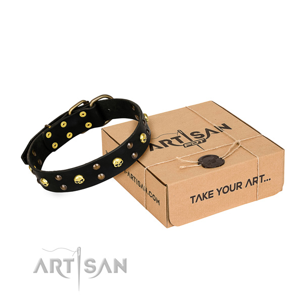 Handy use dog collar of best quality full grain natural leather with studs