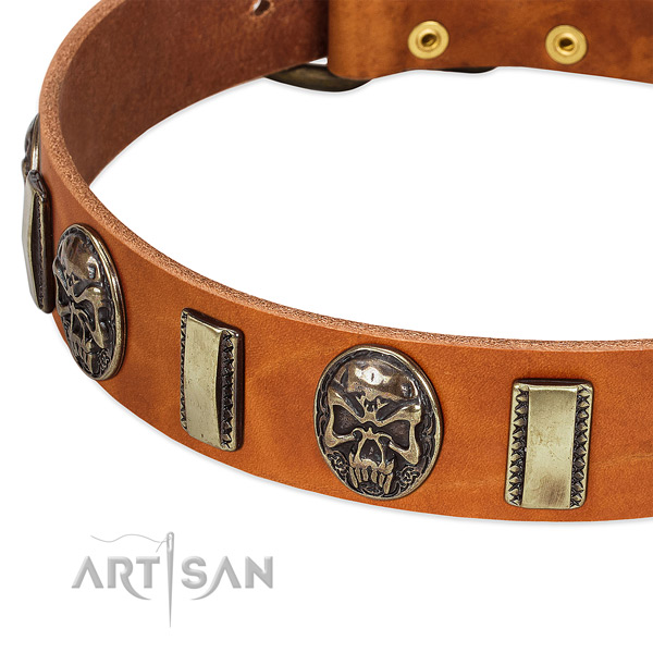 Rust resistant D-ring on full grain genuine leather dog collar for your four-legged friend