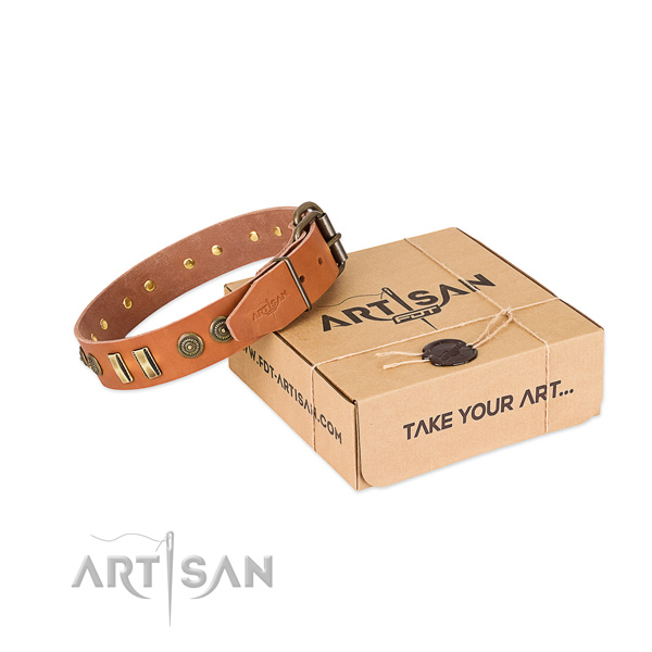Reliable decorations on full grain natural leather dog collar for your doggie